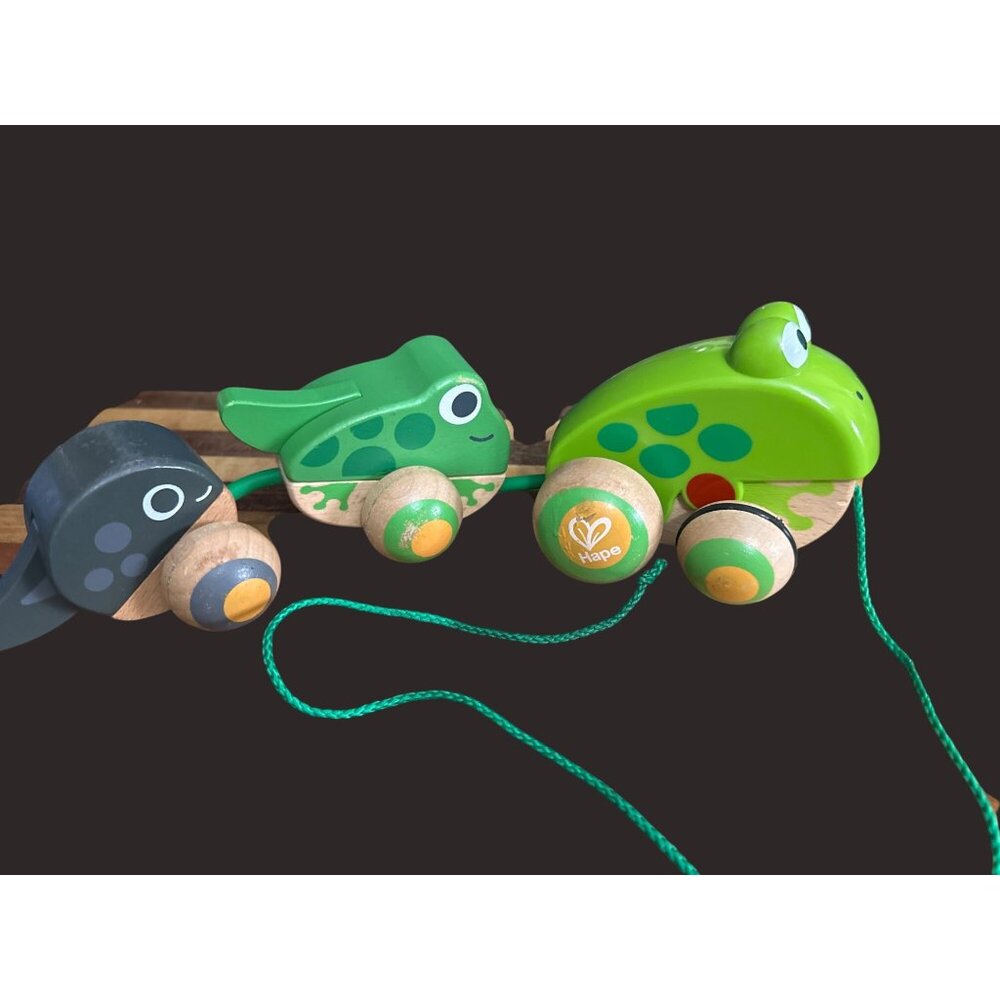 Hape Wooden Pull-Along Frog & Whale Toys Eco-Friendly Durable For Toddlers & Kid
